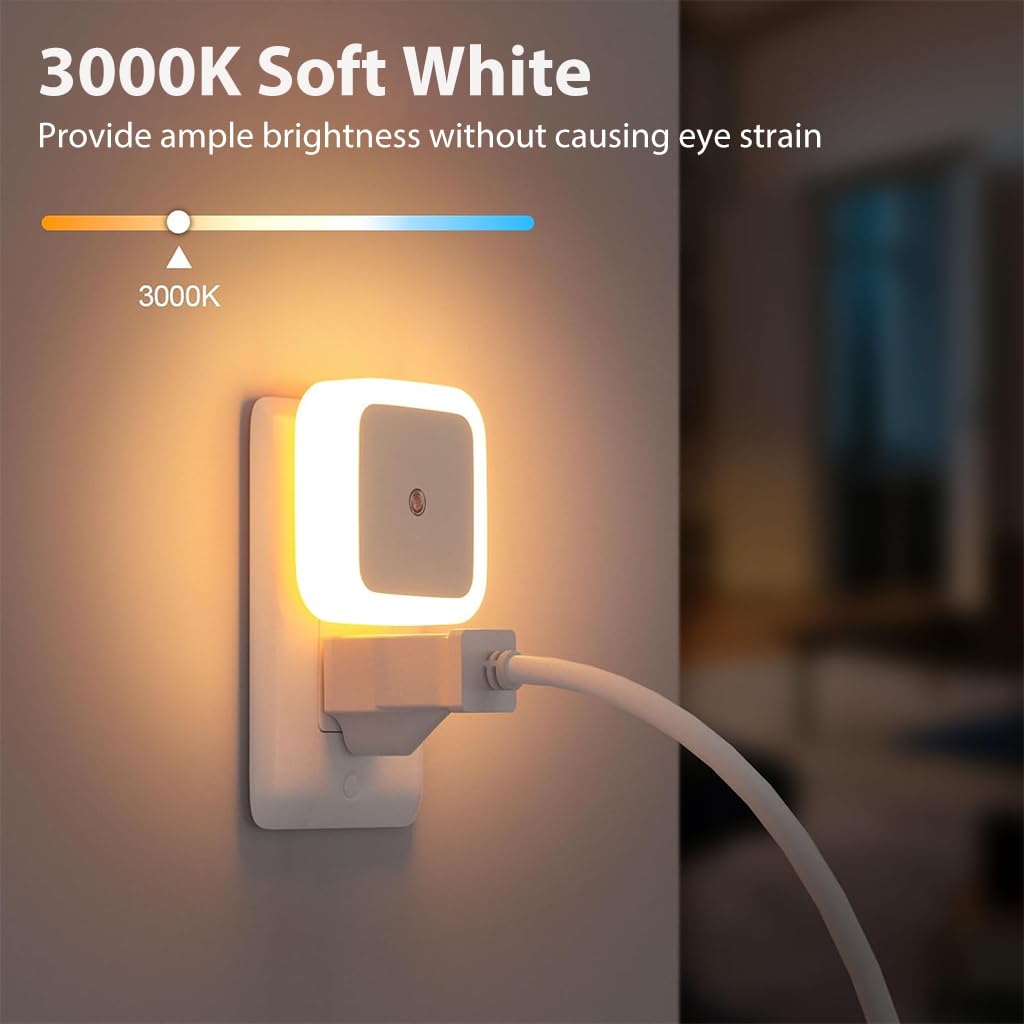 ELEPHANTBOAT LED Night Light for Bedroom and Hallway with Photocell Sensor | 3Pcs 2.4in Plug-In Warm Light