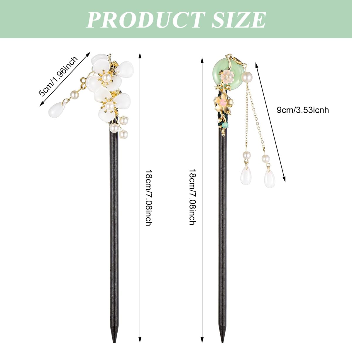 MAYCREATE Hair Stick for Bun with 7 in Wooden Design featuring Floral Charm | Set of 4