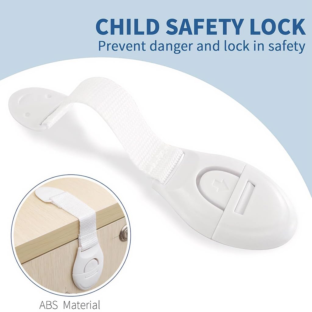 ZIBUYU Child Safety Cabinet Locks 10 Pcs for Cabinets and Drawers with Adhesive Strap | White