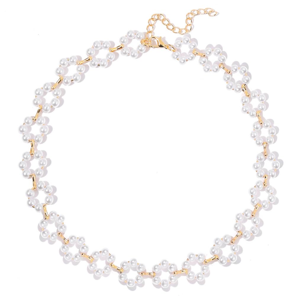 ZIBUYU Pearl Necklace for Women Girls Stylish Golden Choker Necklace for Women Floral Chain Pendant Necklace with Adjustable Chain Western Necklace Jewellery Birthday Gift for Women, Girls, Wife