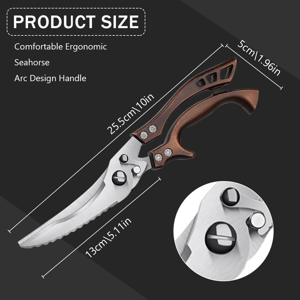 Supvox Kitchen Meat Scissors for Poultry and Fish with Serrated Edge & Spring-Loaded Handles