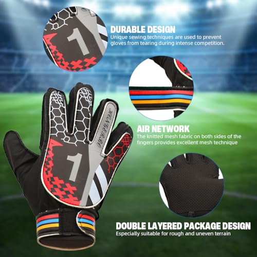Proberos® Football Goalkeeper Gloves for Kids with Adjustable Wrist Band Cushioning Anti-Slip Strong Grip Design for Soccer Game Training Size S 3PCS
