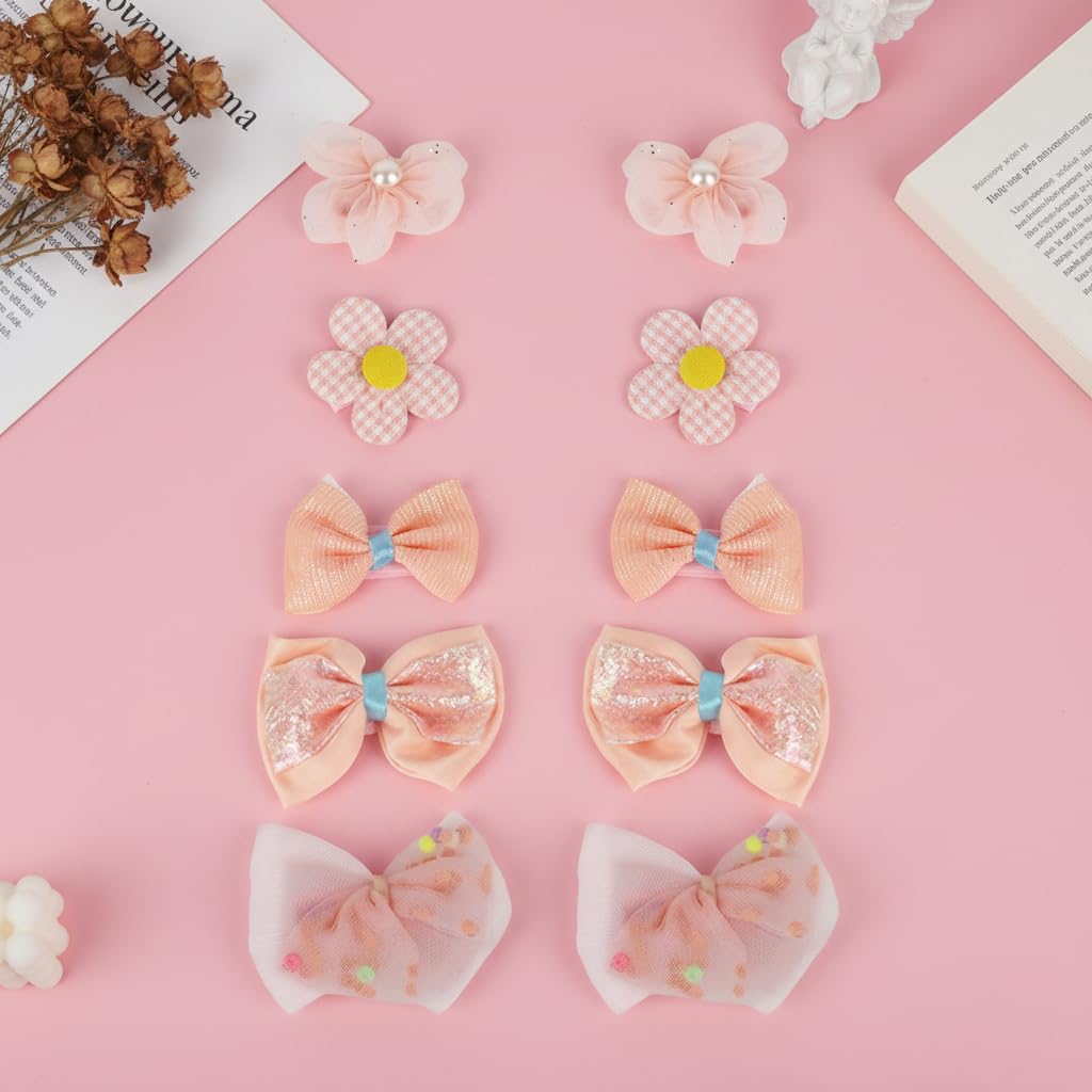 ZIBUYU Hair Clips for Girls featuring 10 Bow and Flower Designs with Secure Hold | Pink Polymer Clay Accessories for Kids