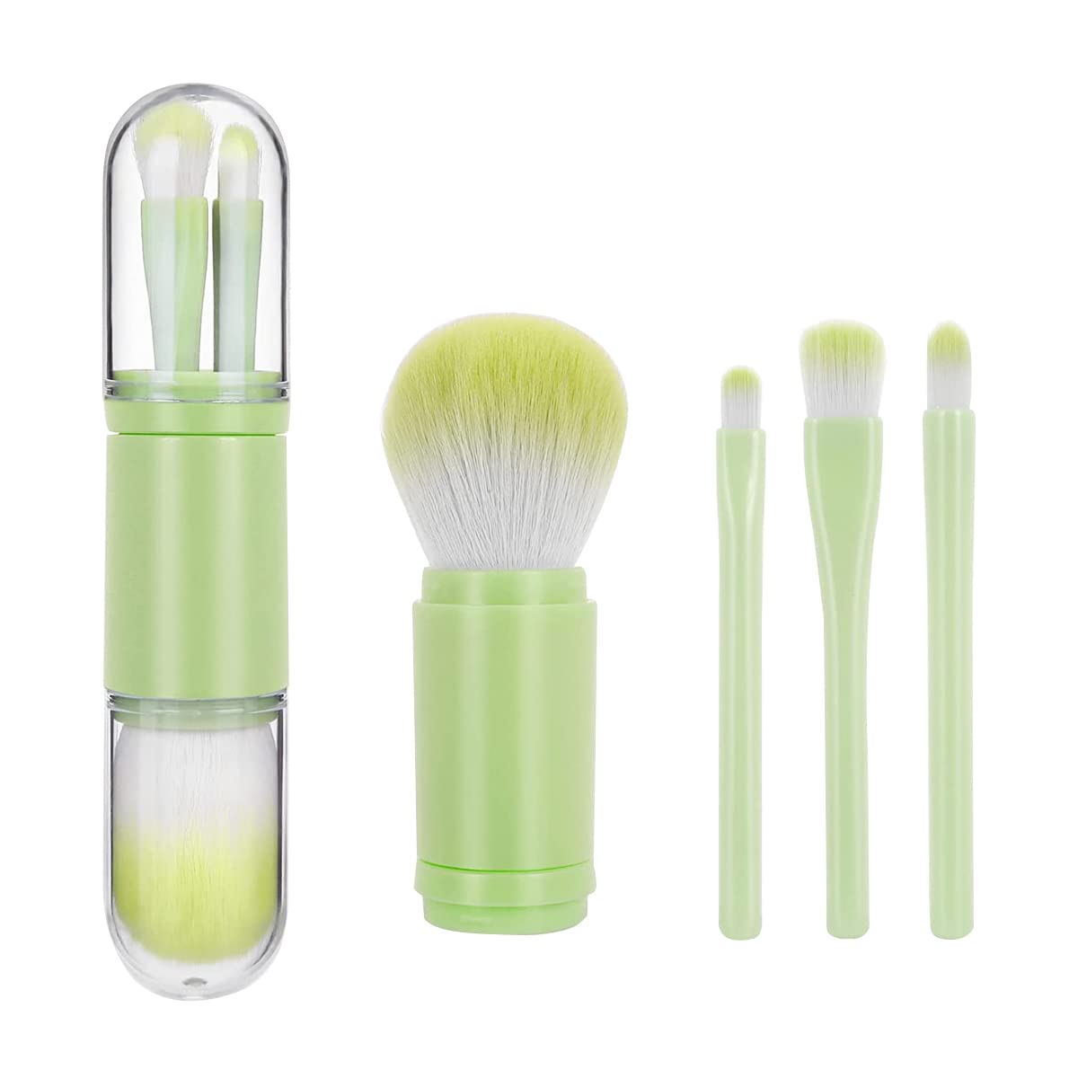 MAYCREATE Makeup Brush Kit for Travel with 4 in1 Retractable Design and ABS Handle | Green