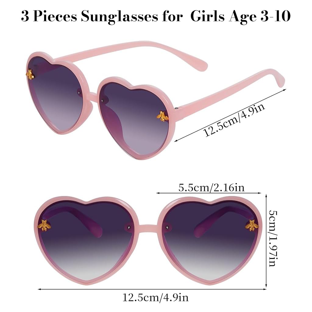 HASTHIP Kids Sunglasses for Girls 3Pcs with Heart Frames and UV380 Protection | Beach Wear
