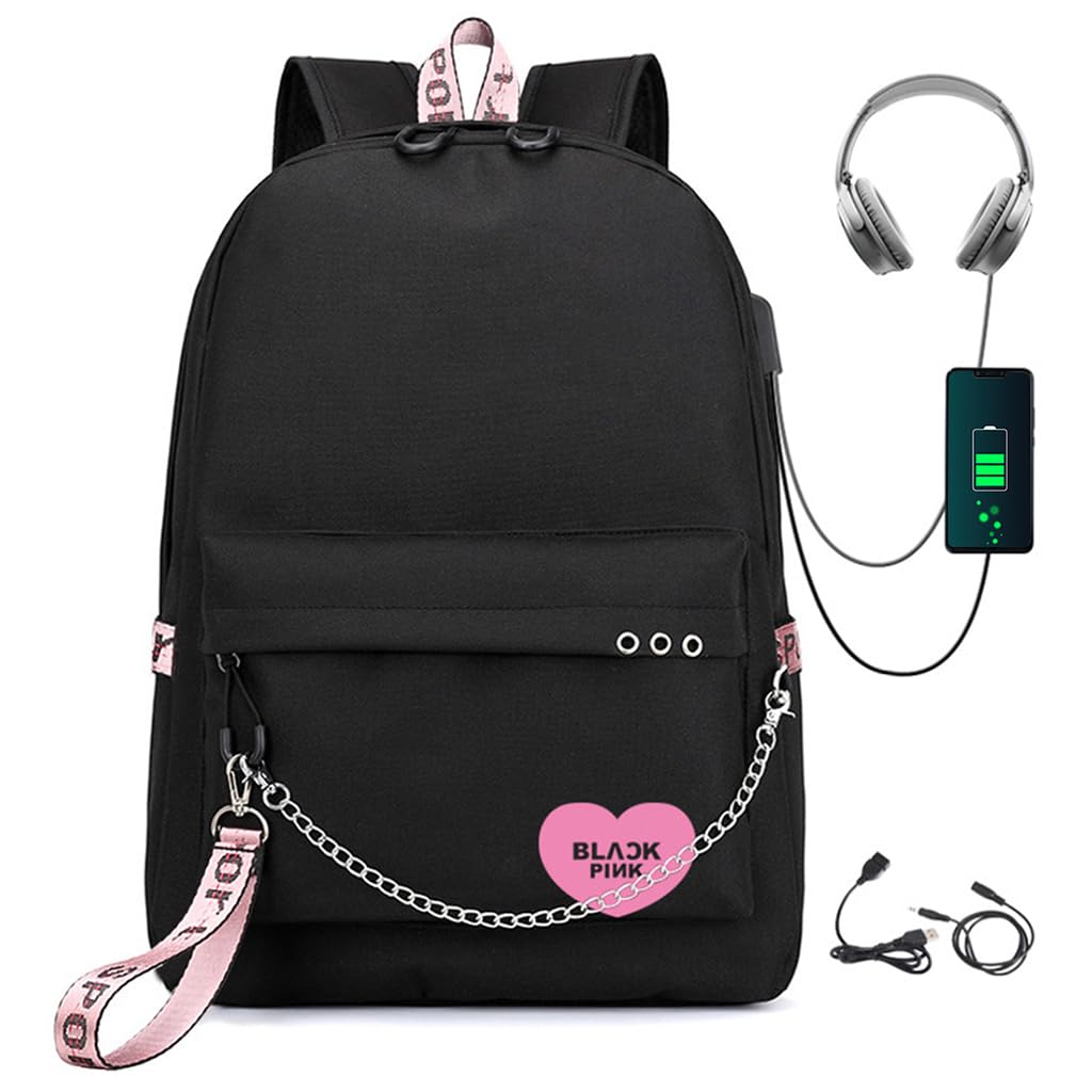 PALAY® School Bags for Girls Blackpink KPOP Theme Prints School Backpack With USB Charging and Headset Port Backpack for Student School Bag for Girls Large Capacity for Boy gift