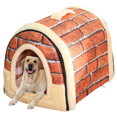 Qpets® Cat House Winter, Dog Beds and Houses, Cozy house with Detachable Roof, Portable Handle All Season Use Cat Bed, Creative Print Pet House for Small Medium Cat or Dog, L