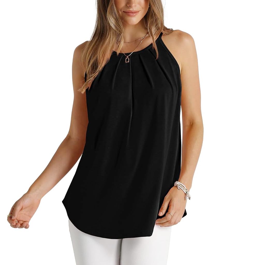 PALAY Womens Halter Top for Summer with Pleated Loose Fit 69cm Length and 94cm Bust | Cotton Polyester Flowy Cami