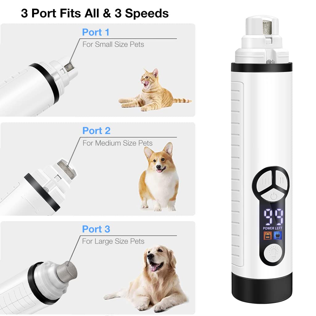 Qpets® Electric Nail Trimmer for Pet Nail Grinder Rechargable Pet Nail Trimmer with LED, Diamond Grinding Bit Adjustable Speed Nail Trimmer Grinder for Dog Cats