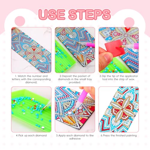 OFIFO® 2Pcs Mandala Diamond Painting Bookmark, 5D Diamond Painting Kit for Adults, Book Mark for DIY Craft Diamond Art for DIY Making Beginners Adults Arts Craft Supplies, 7.87x2.17 inches