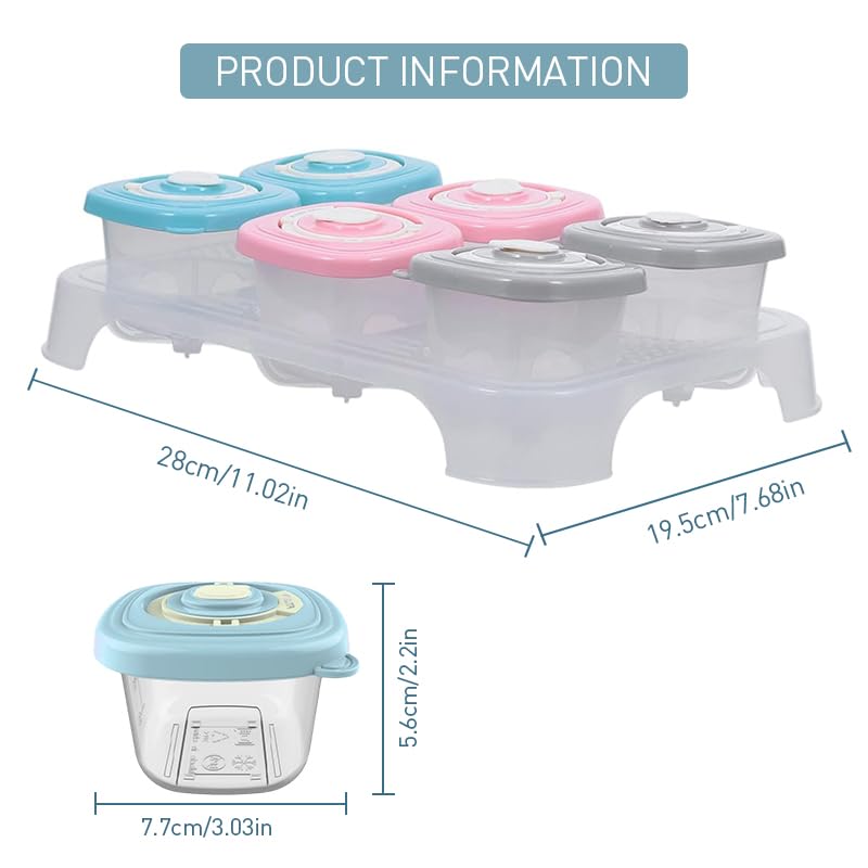 SNOWIE SOFT® 6Pcs Baby Food Storage Container 120ml Freezer Storage Containers with Time Tracker Baby Food Storage Containers with Tray Travel Baby Food Containers for Milk, Puree, Fruit, Yogurt