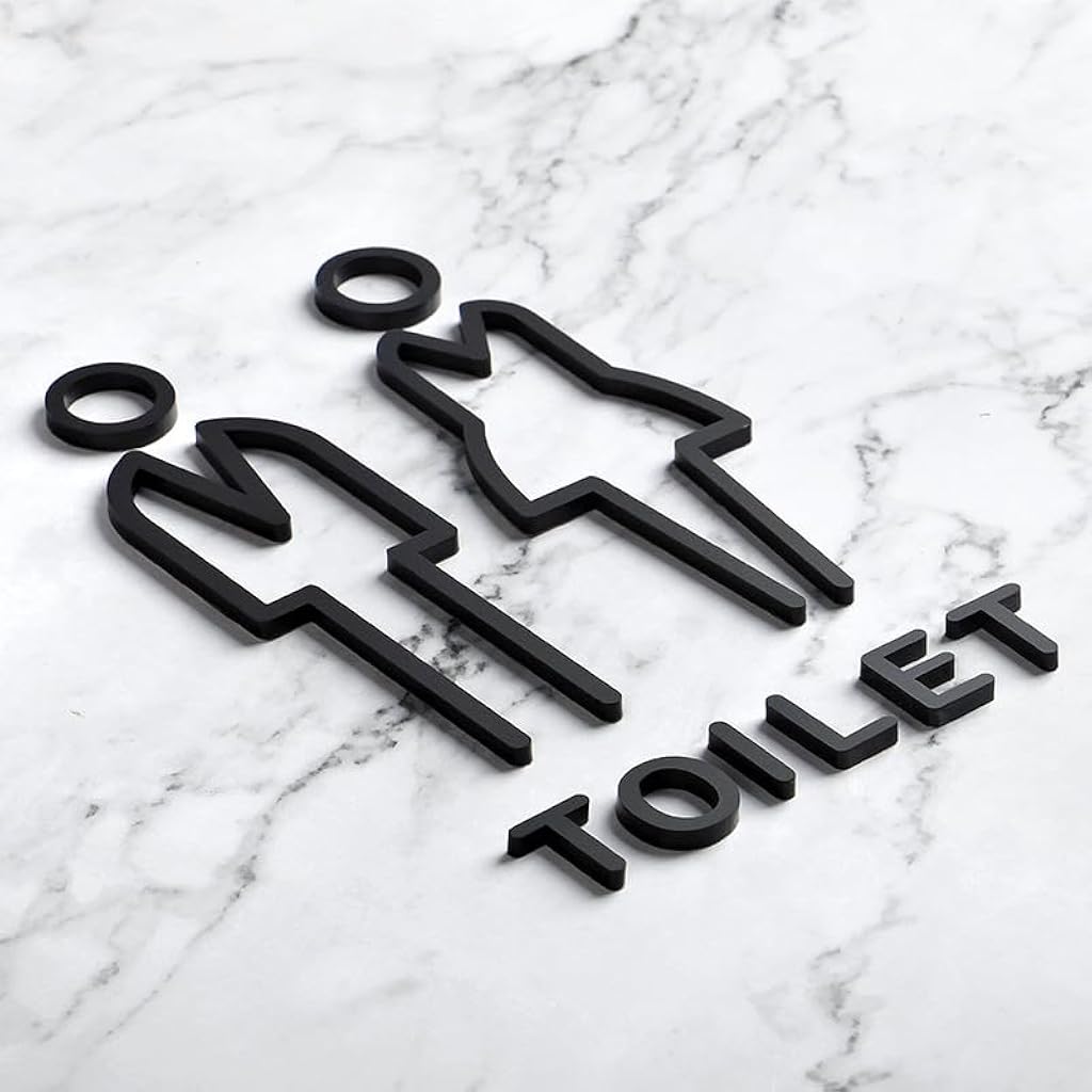 OFIFO® Acrylic Adhesive Backed Men's and Women's Bathroom Sign, Bathroom Door Signs, Restroom Signs for Business,Bathroom Signage (Golden)-Black