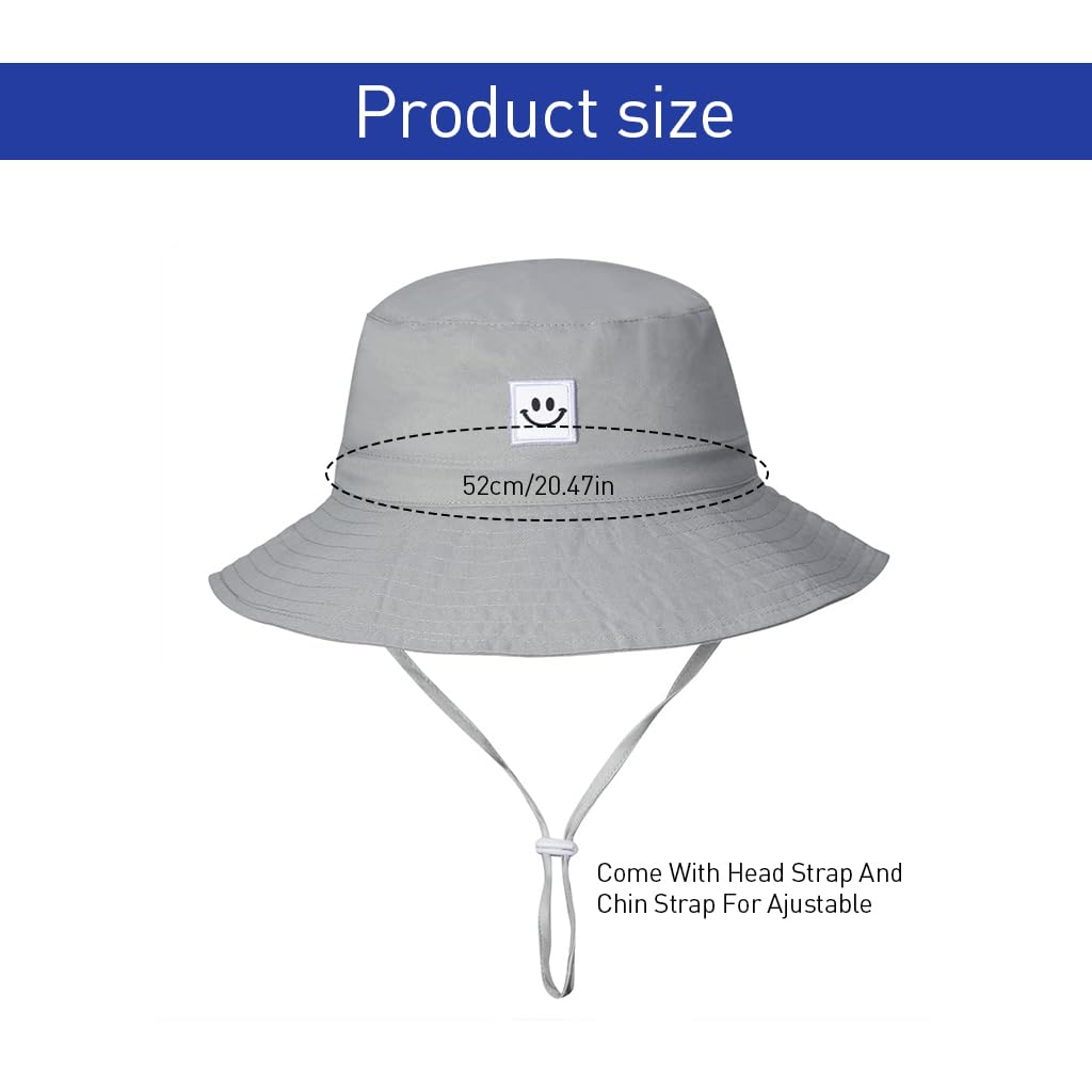 SNOWIE SOFT® 2Pcs Hat for Kids Wide Brim Sun Hat Fashion Bucket Hat UPF 50+ Sun Protection Cap Unisex Sun Hat Outdoor Sun Hat for Kids 4-6 Years, Head Circumference 52 CM Navy Grey