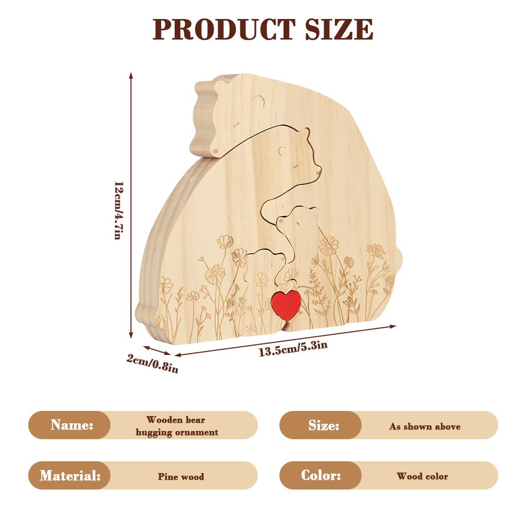 HASTHIP Wooden Family Bear Puzzle Desk Decor with Heart Accent for Personalized Home Gift