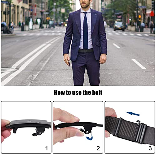 GUSTAVE® Belts for Men Leather with Auto Lock Adjustable Length No Need to Punch Length 125-130CM 3 PCS