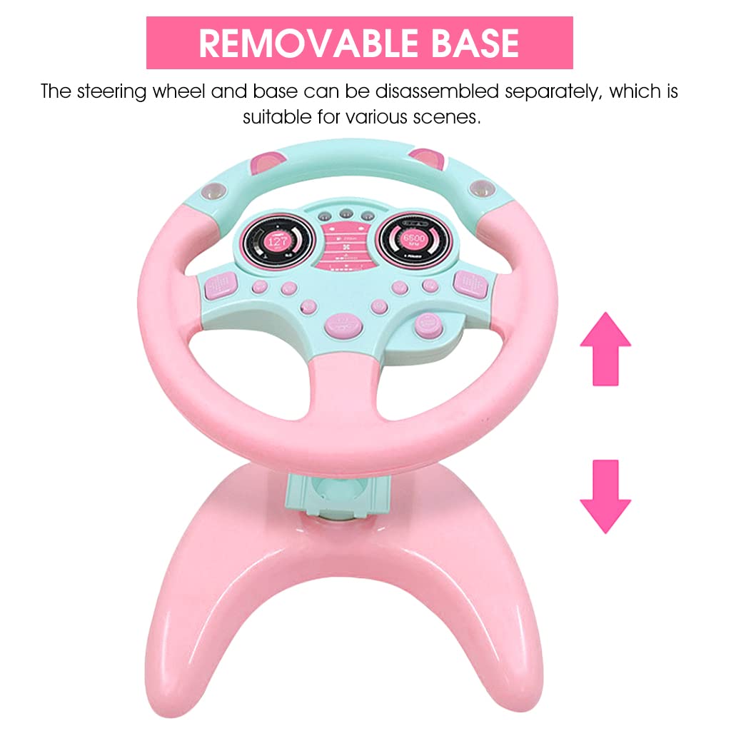 PATPAT  Steering Wheel Toy for Kids, Music Driving Simulation Racing Play Learning Educational Toys for Baby Girls Boys 1-3 Years Old, Music Toy for Baby Steering Wheel Mountable on Crib (Pink)