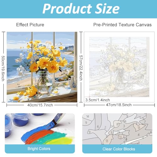 HASTHIP® Paint by Numbers Sunshine Sea House Landscape Acrylic Oil Painting DIY Canvas Art Craft Wall Home Decor Gift Kit with Tools Pigments No Frame 16x20 inches 2PCS
