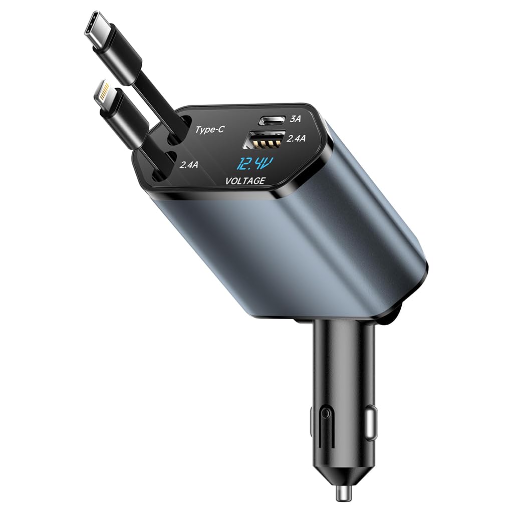STHIRA Retractable Car Charger for Travel with 120W Power and 31.5in Cables | 4 Ports