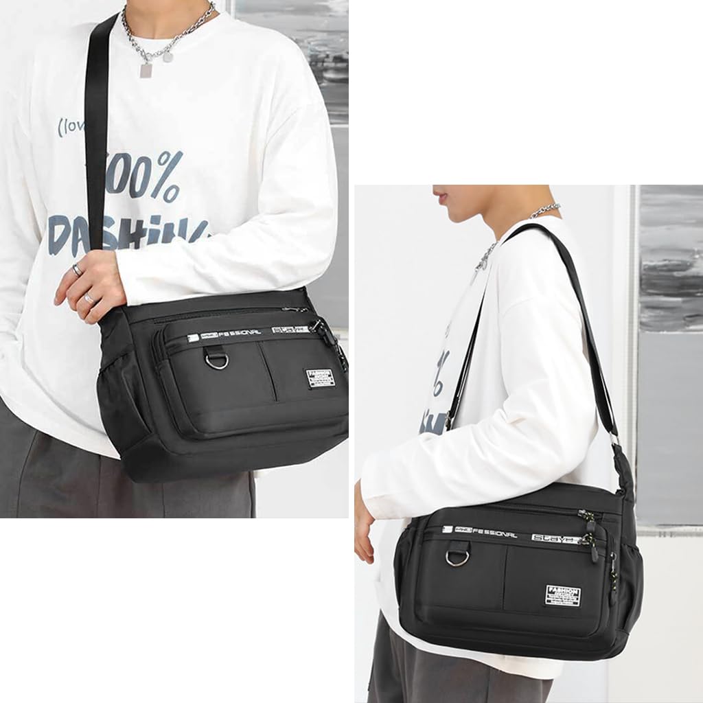 GUSTAVE Messenger Bag for Men with Multi Pocket Organizer 31x12x24 cm Polyester Black | Daily and Travel Use