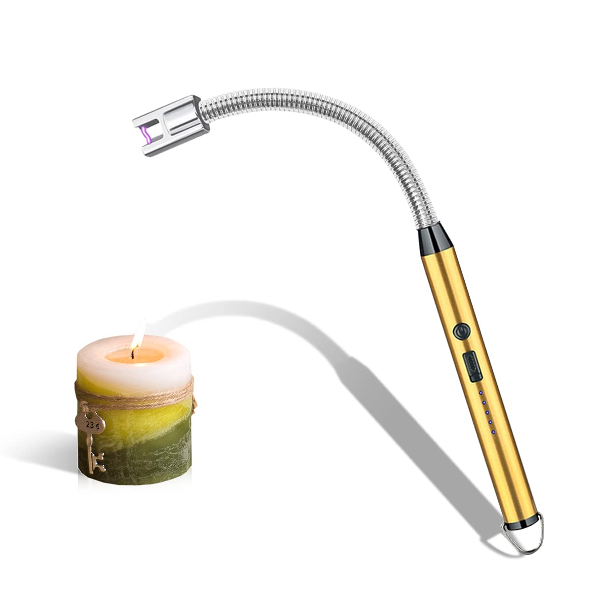 Supvox USB Rechargeable Electric Gas Lighter for Kitchen and Candles featuring 360° Flexible Neck | Gold