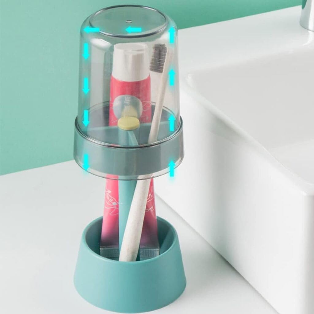 ZIBUYU Toothbrush Organizer for Bathroom Counter with Dual Purpose Mouthwash Cup Lid | Fashionable Minimalist Storage Stand