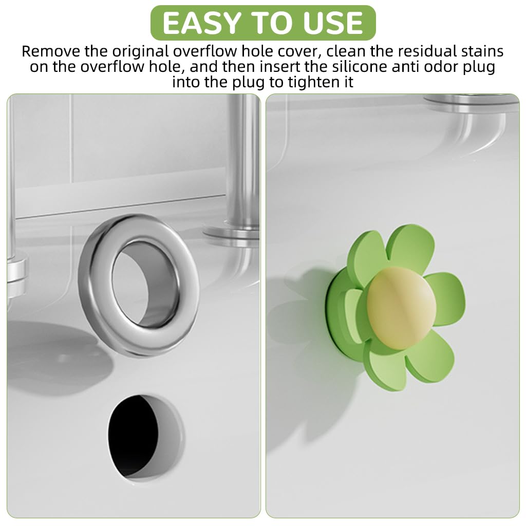 HASTHIP Silicone Sink Overflow Hole Covers for Bathroom Vanities with Flower Design Pack of 3