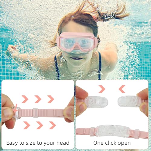 Proberos® Swimming Goggles for Men Women No Leaking Anti-Fog Pool with Adjustable Strap and Ear Plugs UV Protection 180° Vision for Diving Surfing Pink 3PCS