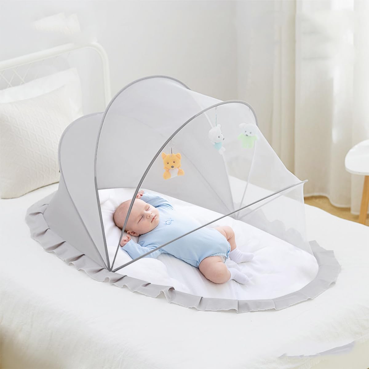 SNOWIE SOFT Foldable Mosquito Net for Babies with Arching Top 125x65x60cm in Grey | Travel Ready Crib Canopy