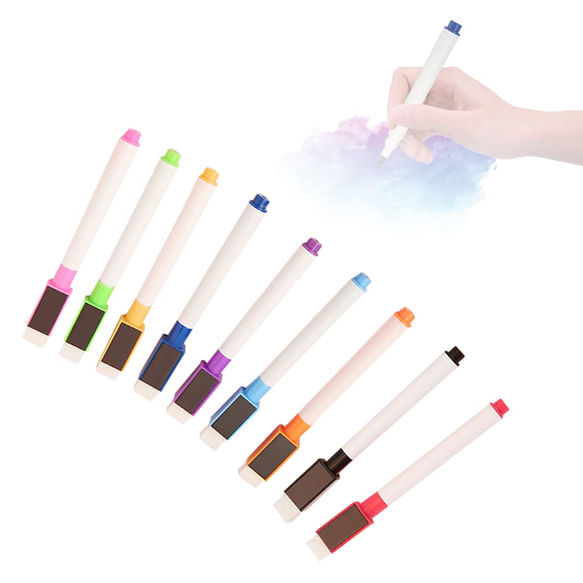 HASTHIP 9Pcs Whiteboard Markers, Mini Dry-Erase White Board Marker, Whiteboard Non-Permanent Markers with Magnetic Cap, Assorted Color, Writing & Erasing 2 in 1 Marker for School Office Home