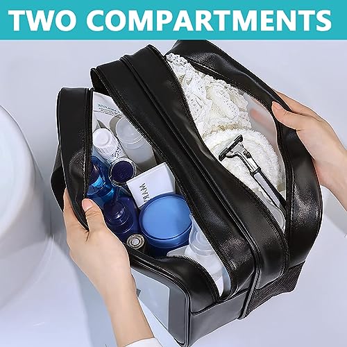 MAYCREATE® Travel Toiletry Bag, Large Clear Makeup Bags, 2 in 1 Cosmetics Bag with Zipper Handle, Translucent Waterproof and Draining Travel Accessories Bag, Black