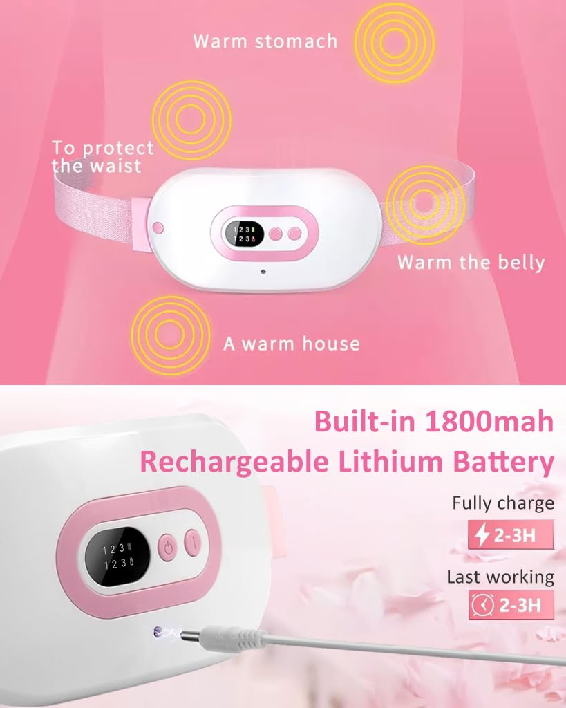 HANNEA Electric Cordless Heating Pad for Period Pain with 3 Heat Levels & 3 Vibration Modes