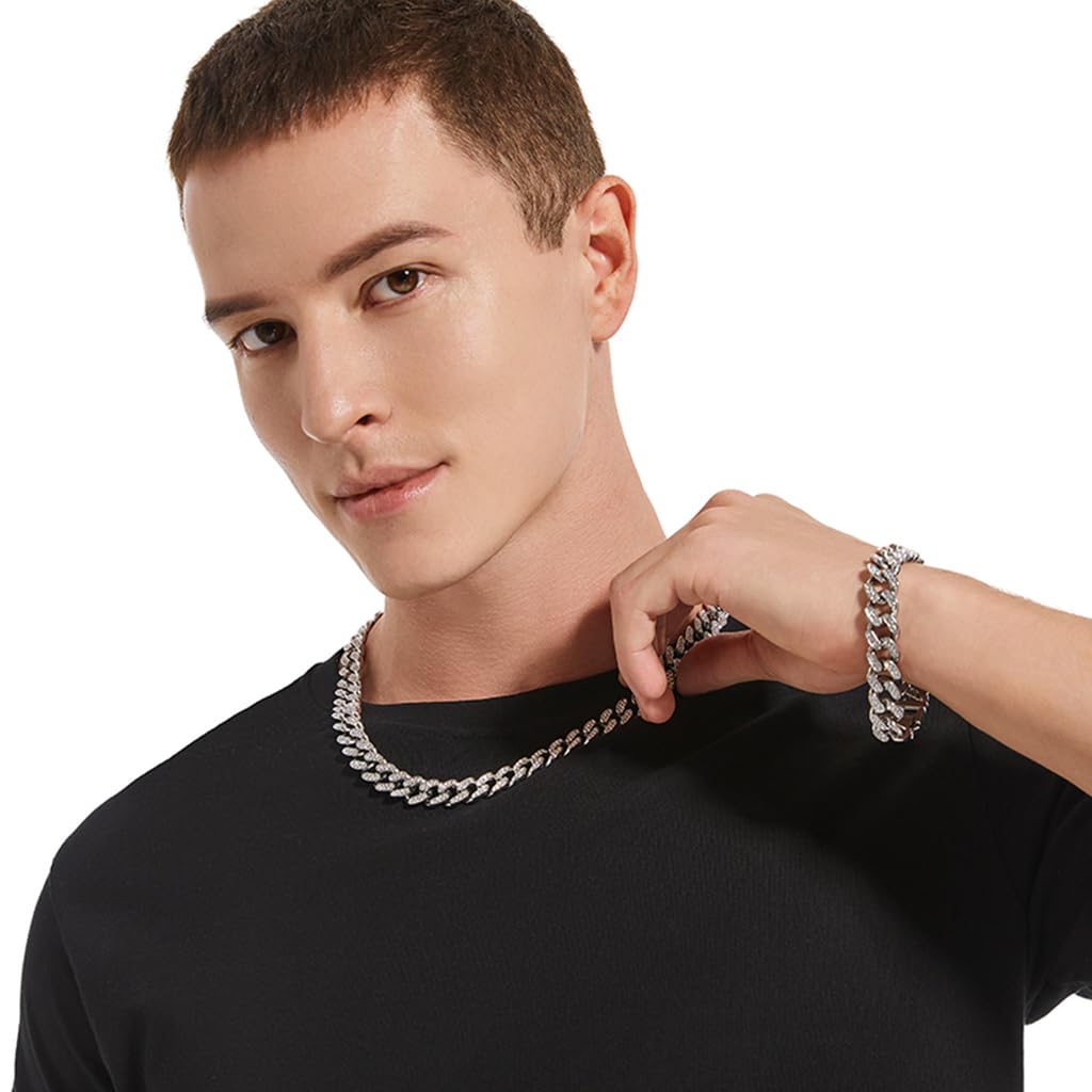 GUSTAVE Cuban Link Chain Set for Men featuring Interlocking Links with Zircon Shine 24 in | 7.8 in
