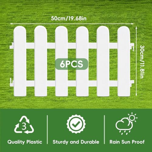 HASTHIP® 12PCS Garden Fence Outdoor Border 50x30cm Connectable Plant Partition Fences Decorative White PVC for Flower Bed Green House Porch