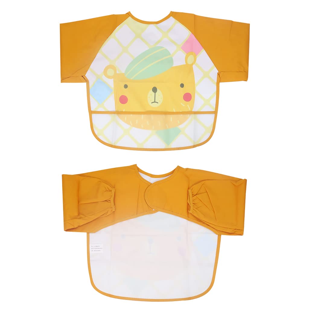 SNOWIE SOFT  Reusable Sleeved Bib Baby Bib with Pocket, Toddler Bib, Smock, Waterproof Fabric, Fast drying,Fits Bibs for Baby Kids Girls 6 to 24 Months (Orange no including hanger)