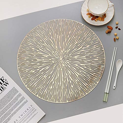 HASTHIP Placemats for Table Decoration with Anti Slip Strip Design 2pcs 38cm PVC Gold and Silver | Perfect for Dining and Banquets