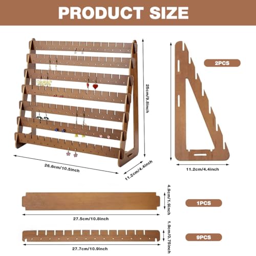 HASTHIP® Earring Display, Wood Earrings Stand Stud Tower Jewelry Organizer Holder for Stud Hook Earrings Organizer - Coffee