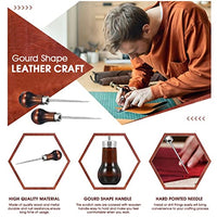 Supvox® 4 Pcs Awl Tool, Needles Sewing Awl Hand Stitcher, Gourd Shape Leather Craft Cloth Wooden Handle Scratch Awl Tool, Pin Punching for Canvas Leather Pouch Hole DIY Shoes Repair