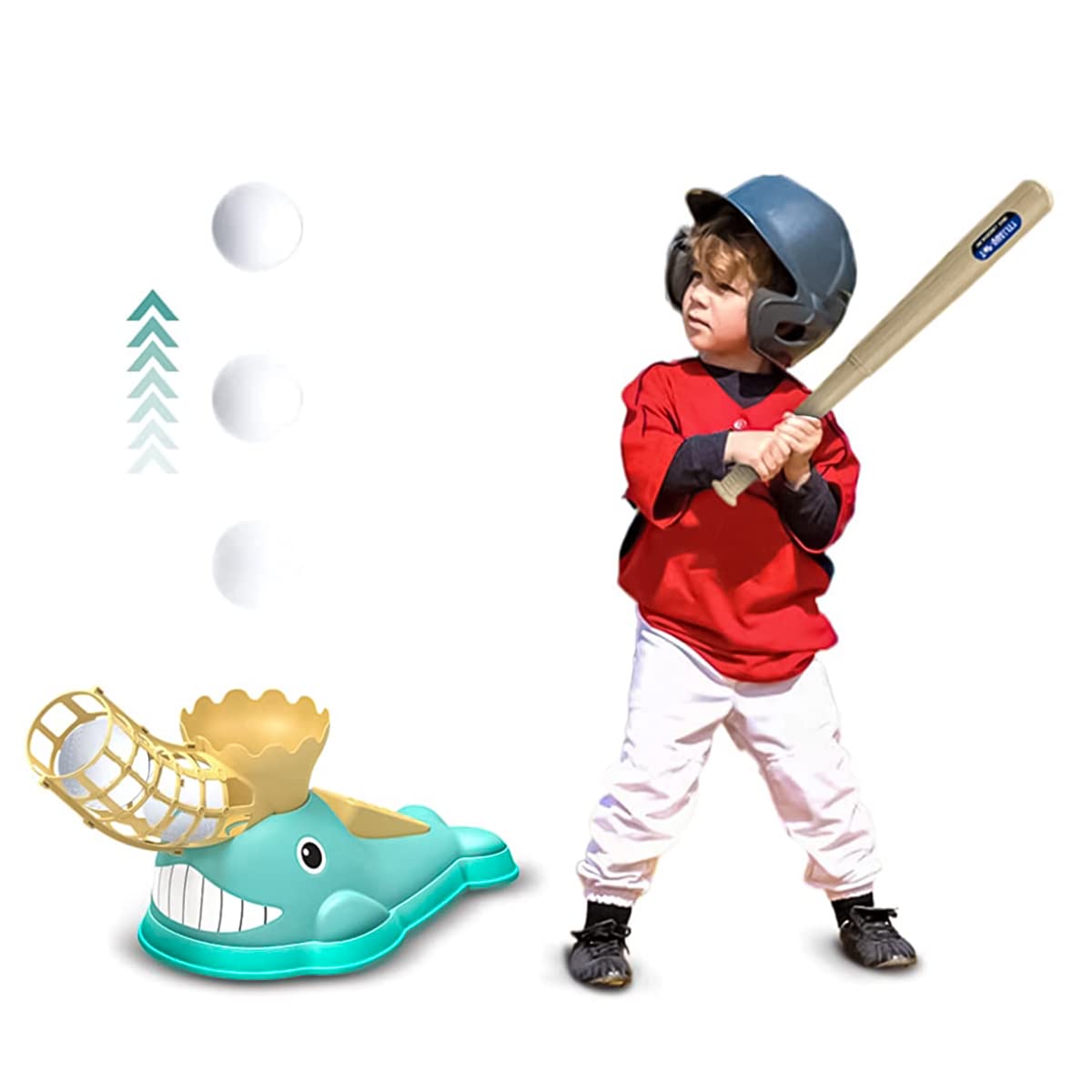 PATPAT® Bat Ball for Kids with Pitching Machine, Stepping-on Pitching Machine Bat Ball Kit for Kids 4+ Year Self Train, Baseball Train Set with Bat and Ball, Outdoor Toys for Kids Pitcher Game(Blue)