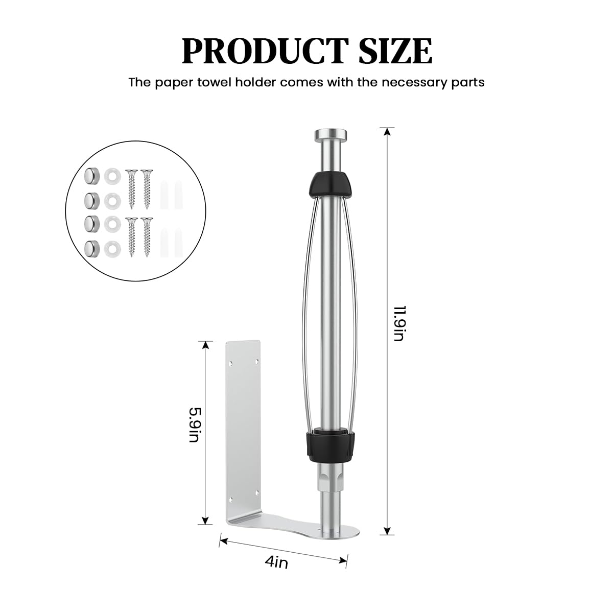 HASTHIP Paper Roll Holder for Kitchen and Bathroom with 11.8 in Bar featuring Self Adhesive Stainless Steel Design | Horizontal or Vertical Mount