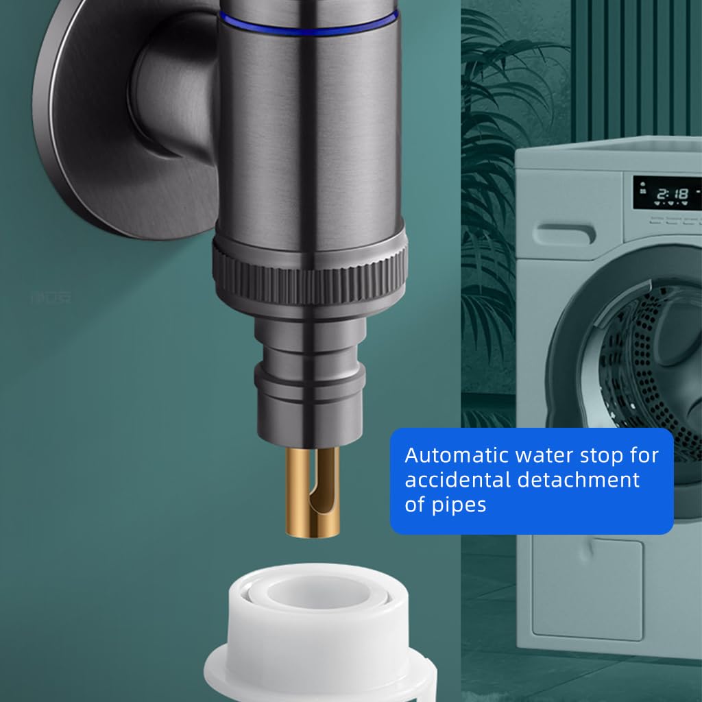 HASTHIP Washing Machine Faucets for Outdoor Garden Use with Solid Brass Wall Mount Tap | Grey