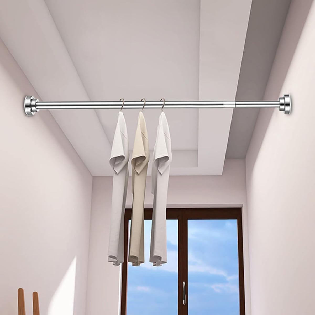 Supvox Retractable Curtain Rod for Windows and Wardrobes featuring No Drill Tension Design 85Cm to 140Cm Stainless Steel