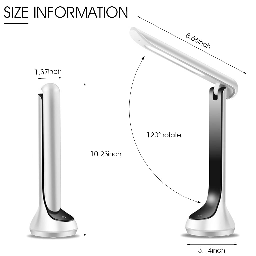 ELEPHANTBOAT LED Desk Lamp for Study with 120° Foldable Arm and Touch Control | USB Rechargeable