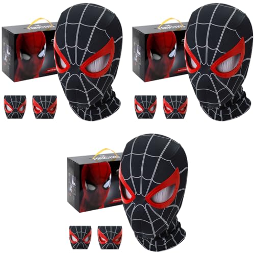 FANCYKU® 3D Spide Mask with Moving Eyes Jaw Motion Activated Blinking Eyelid Spide Head Cover Cosplay Costumes Mask for Adult Kids Halloween Masquerade Cosplay Black Red X 3