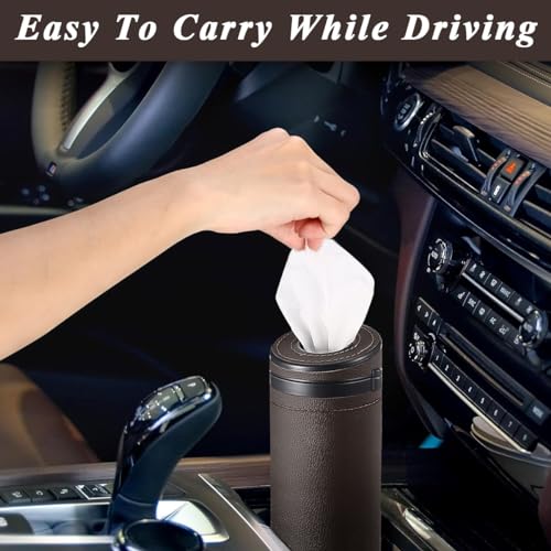 HASTHIP® Car Tissue Paper Holder Cylinder Box 2.75'' PU Leather Round Container Fit for Van Bathroom Office Use Cup Tube 2PCS