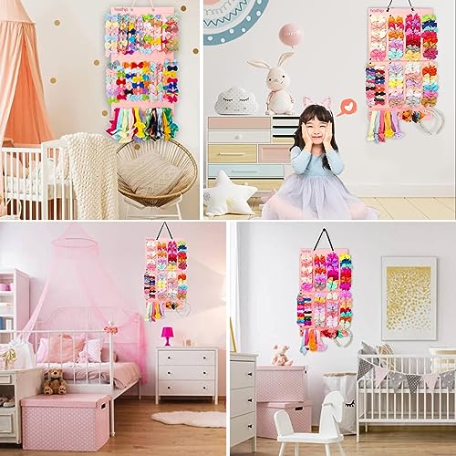 HASTHIP® Hair Bows Holder Wall Hanging Baby Girls Hair Accessories Organizer Soft Felt Hairband Storage Large Capacity Clips Display Rack Kids Room Organiser X 3