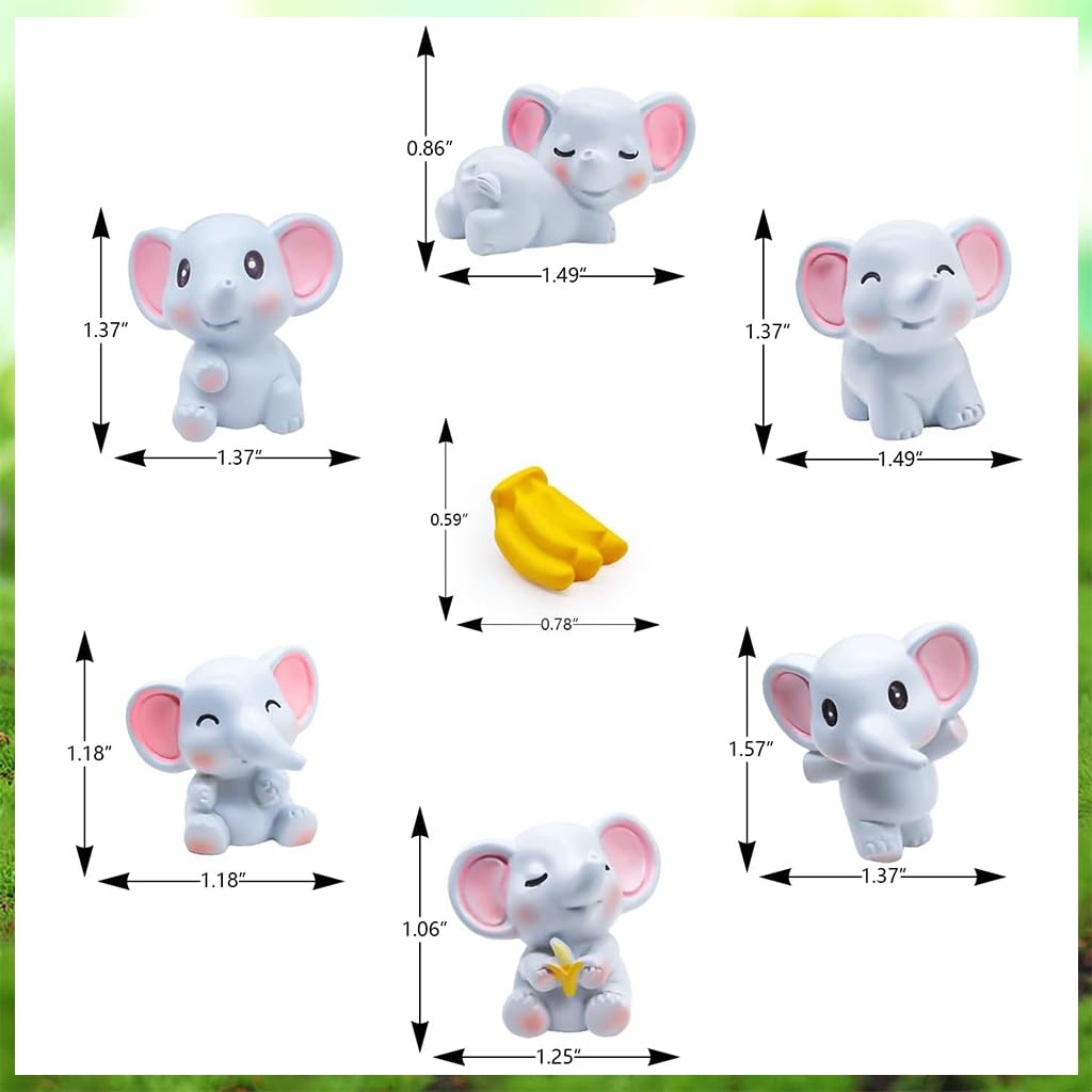 HASTHIP Elephant Miniature Decor for Garden and Flower Pots featuring 7Pcs Resin Figurines | Cute Desk and Dollhouse Decorations