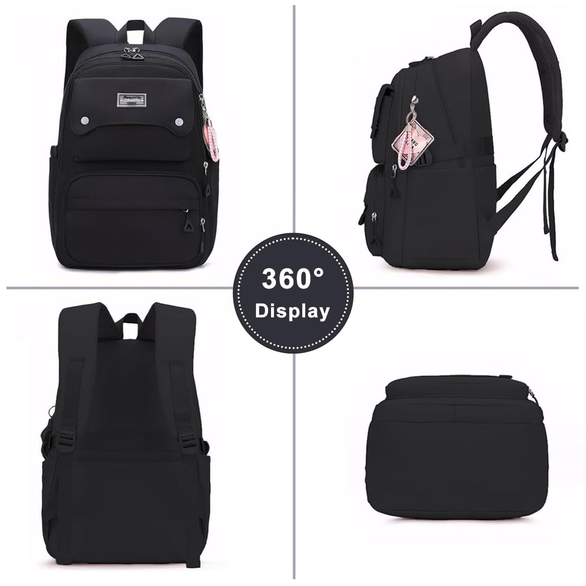 PALAY® School Bag School Girls Backpack Large Capacity 26L School Backpack Breathable Shoulder Strap Design Travel Backpack Fashion Black Nylon School Backpack Gift for Girls