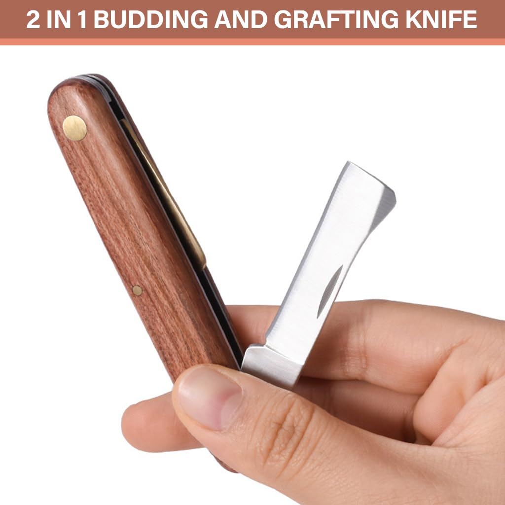 HASTHIP Grafting Cutter for Plants with Dual Blade and Rosewood Handle | Foldable Stainless Steel Budding Tool