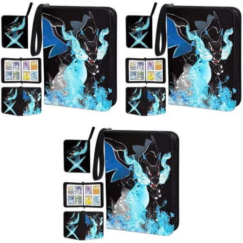 PATPAT® Poke-mon Game Card Bag for 400 Trading Cards Mega Charizard X Cover Holder Organizer Collection Binder Case Gifts for Kids Boys Girls 3 PCS