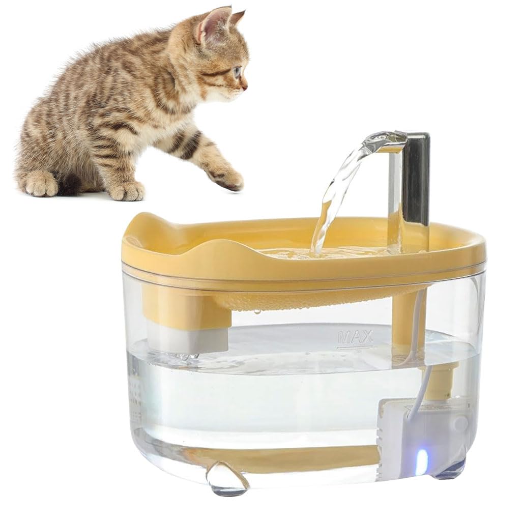 Qpets® Cat Water Fountain, 1.5L Silent Cat Water Fountain with Integrated Filteration & Circulation System Cat Water Fountain Safe Automatic Shut-off Plug and Go Cat Water Fountain, 19x15.5x17.5cm